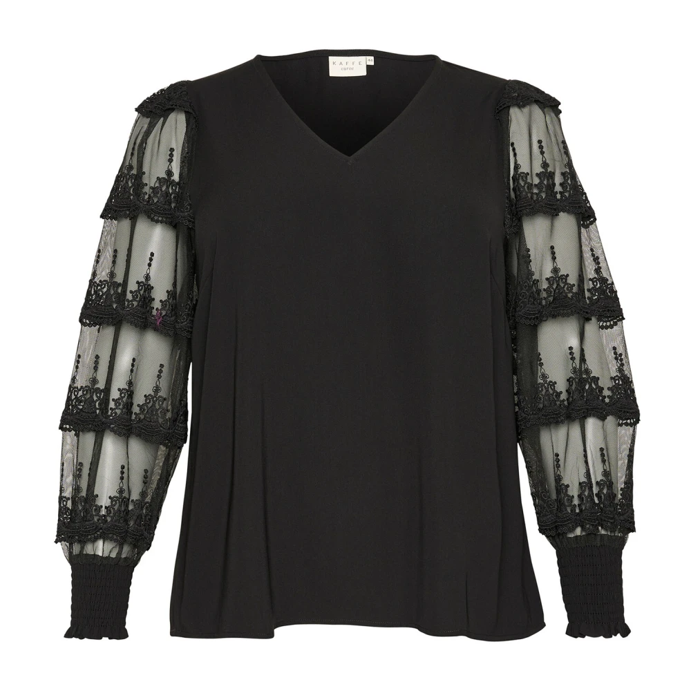 Kaffe Curve Blouse met meshmouwen en borduurwerk Zwart Black Dames