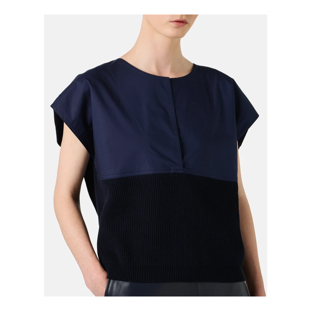 Iceberg Blauwe carry-over ronde hals in katoen met jacquard logostreep Blue Dames