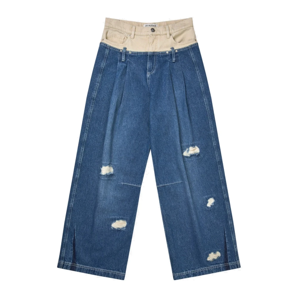 Munthe Women's Blue Wide Jeans, Xl, Rewari Trousers