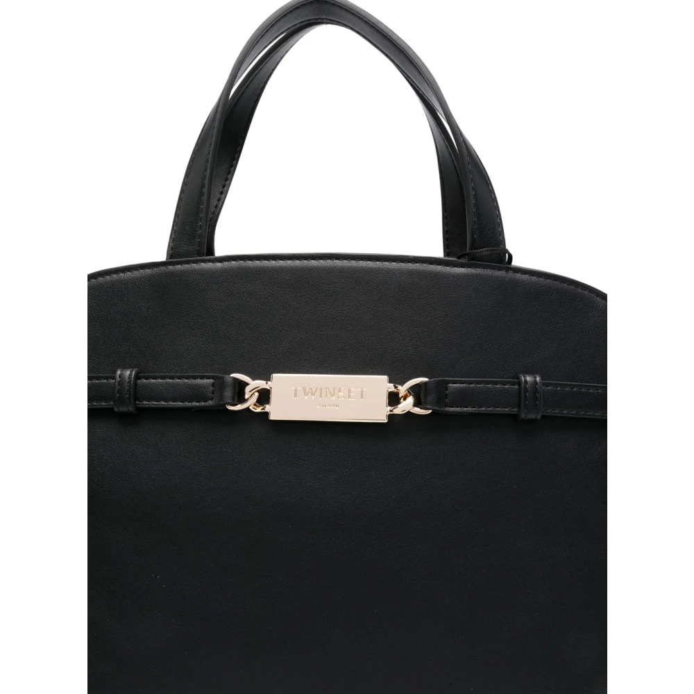 Twinset Zwarte Bauletto Tas met Gouden Logo Black Dames