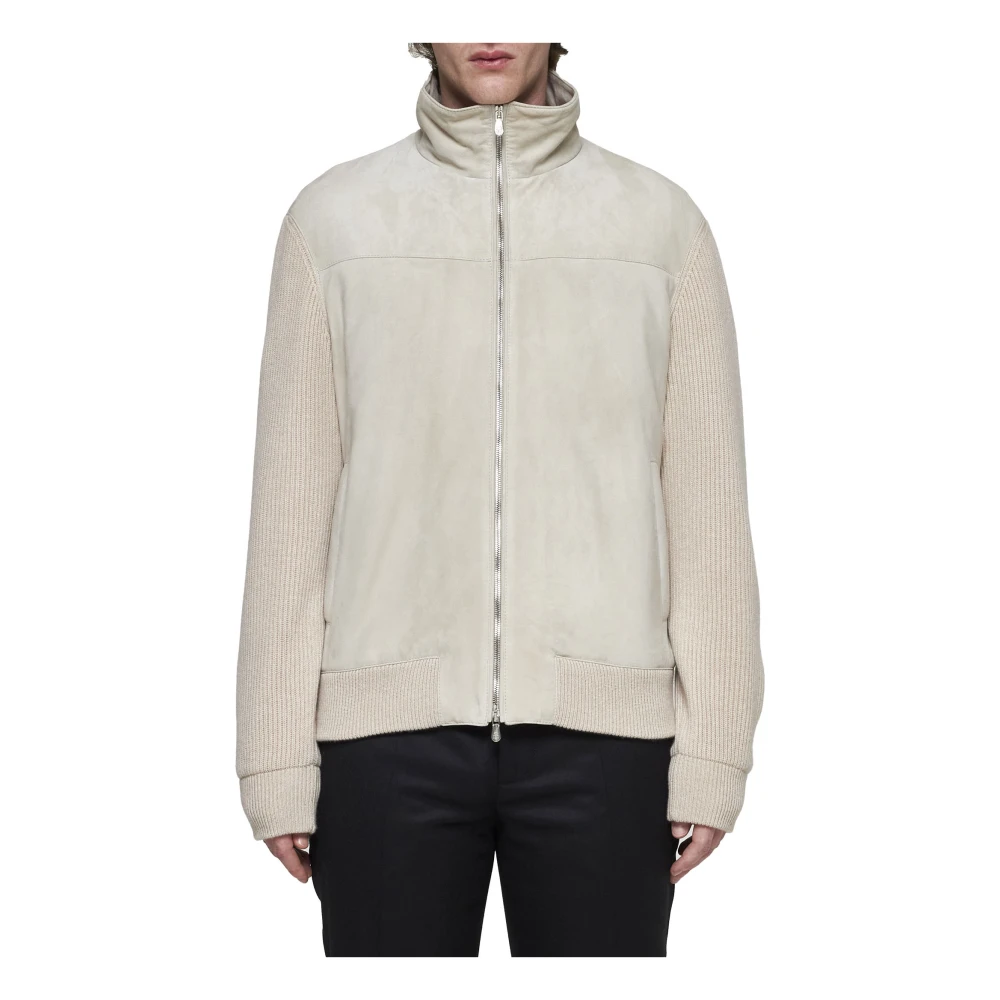 BRUNELLO CUCINELLI Natuurlijke Beige Suède Bomberjack Beige Heren