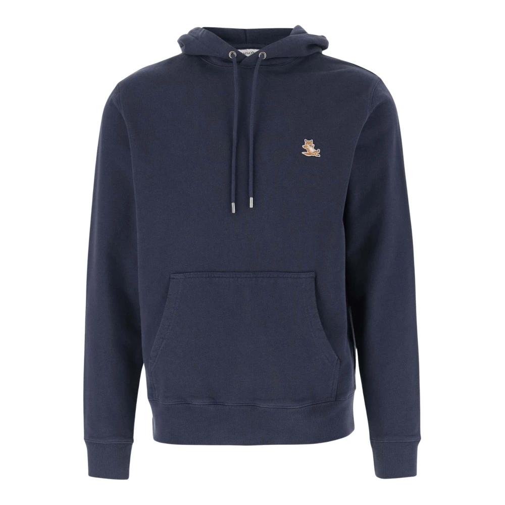 Maison Kitsuné Navy Blauwe Katoenen Hoodie met Logo Blue Heren