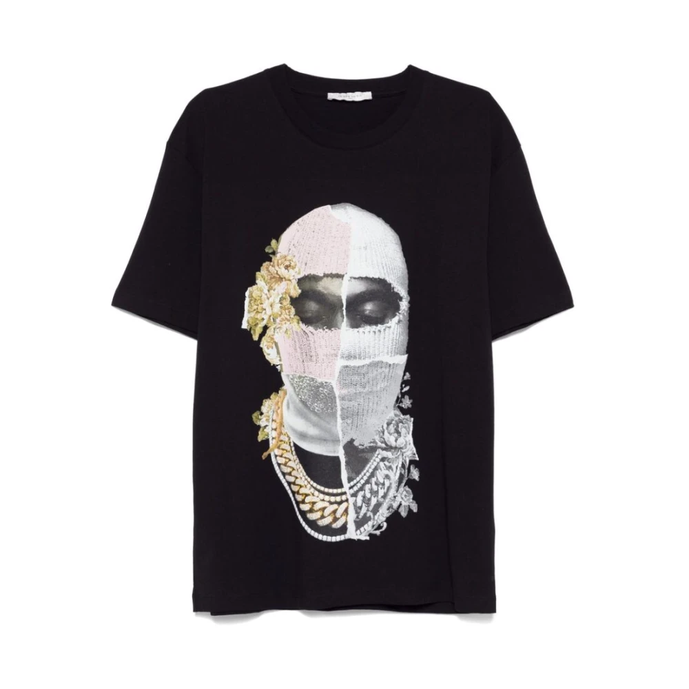 IH NOM UH NIT Krantenmasker Print Katoenen T-shirt Black Heren