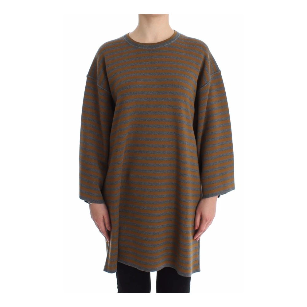 Dolce & Gabbana Women's Gray Round-Neck Knitwear, S, Cozy Yellow Striped Jumper Top