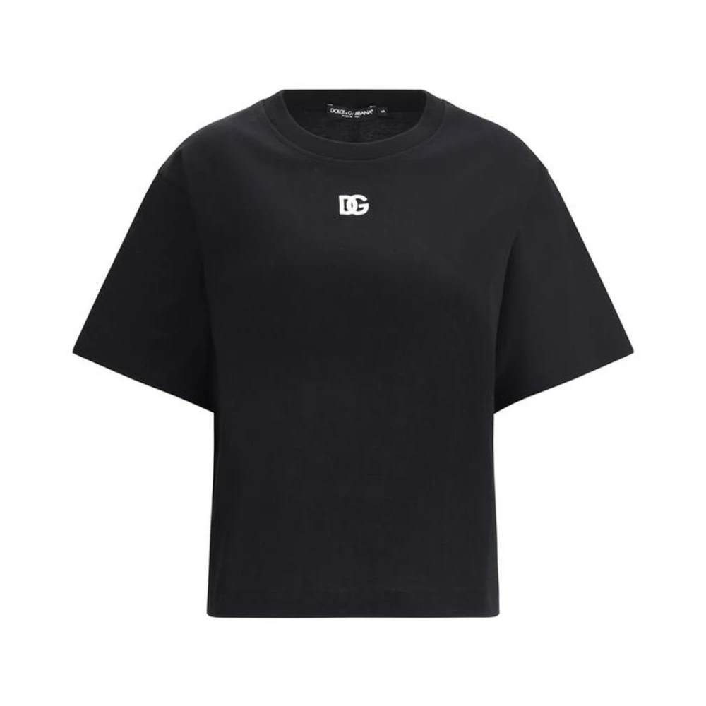 Dolce & Gabbana Geborduurd katoenen T-shirt voor vrouwen Black Dames