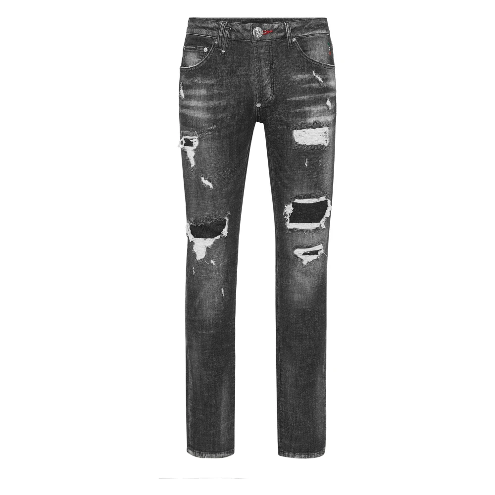 Philipp Plein Men's Black Denim Super Straight Cut Fit Trousers - Slim Fit Jeans - W31 - Jeans