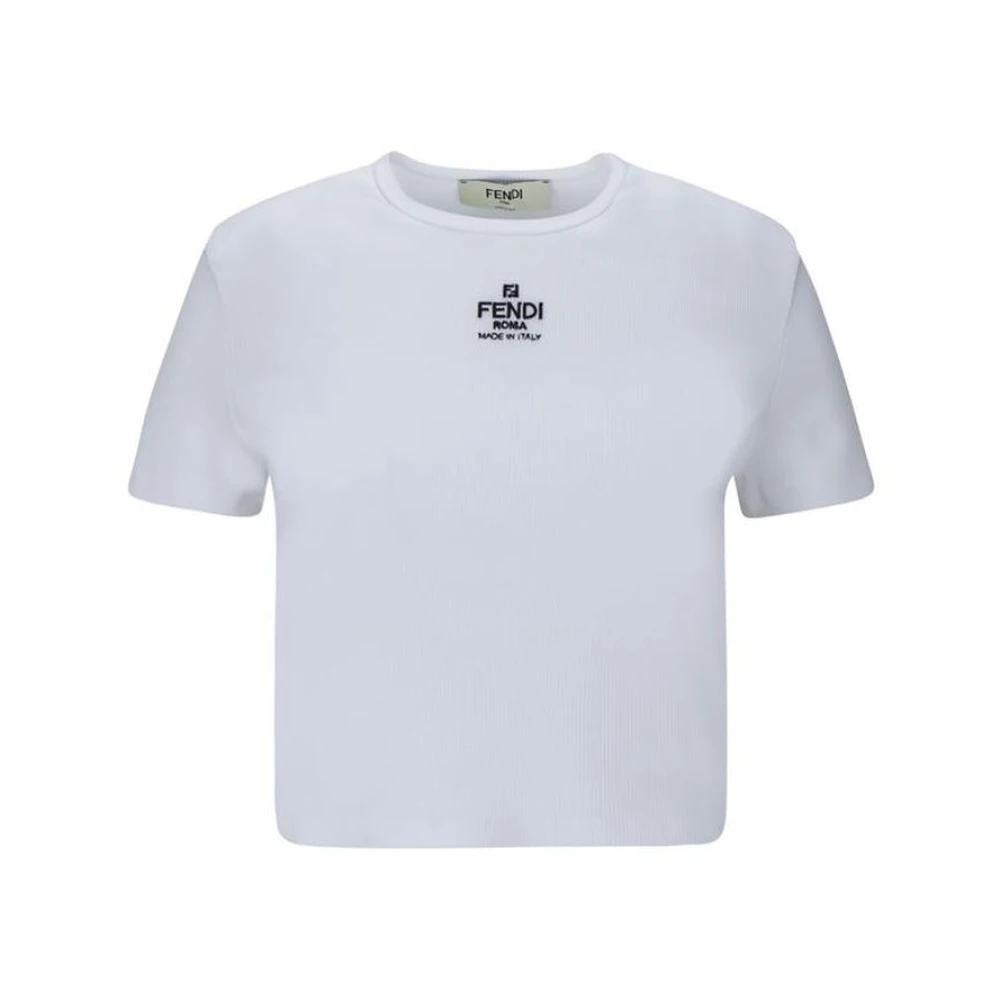 Fendi Women's White T-Shirts, M, Cotton Crew Neck Casual Top