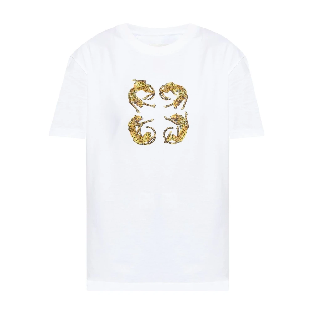 Givenchy Leopard Print Crew Neck T-shirt White Dames