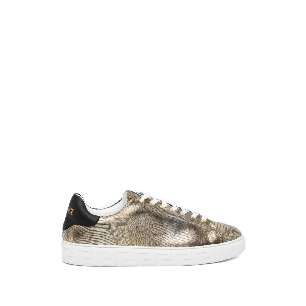 Versace Greca Lizard-Effect Sneakers Heren Schoenen Geel