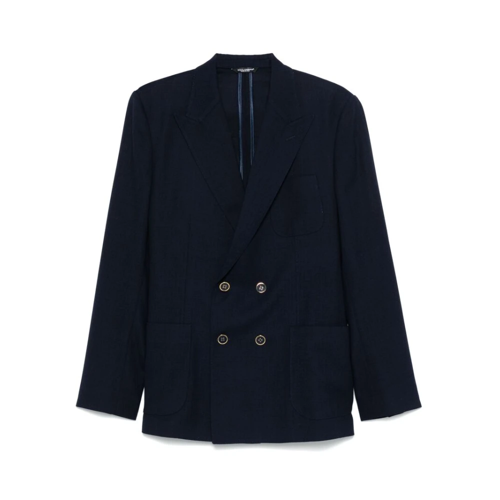 Dolce & Gabbana Navy Blauw Dubbel-Breasted Jas Blue Heren