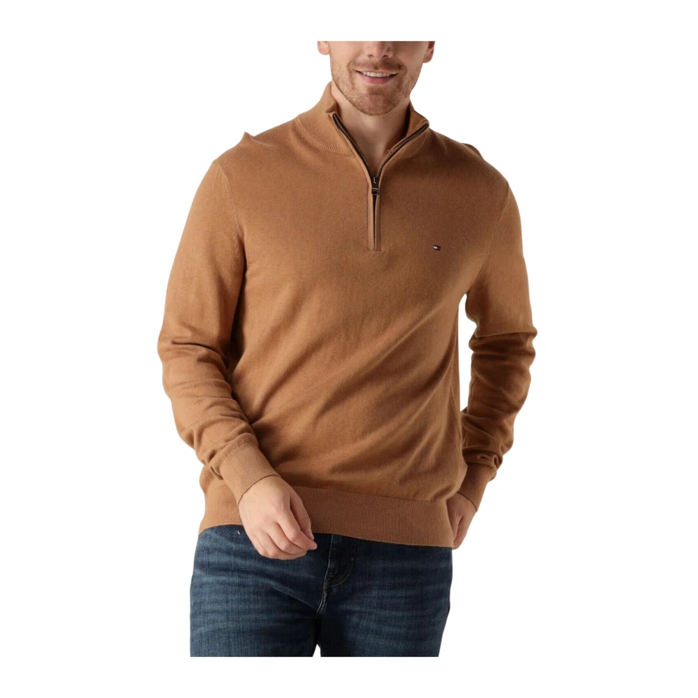 TOMMY HILFIGER Heren Truien & Vesten Pima Org Ctn Cashmere Zip Mock Camel