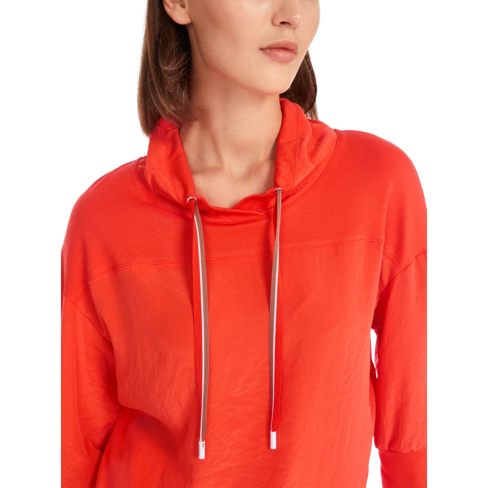 Marc Cain Materialmix Blouse met Schalkraag Orange Dames