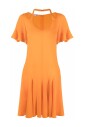 oranje-zijdemix-flared-v-hals-jurk
