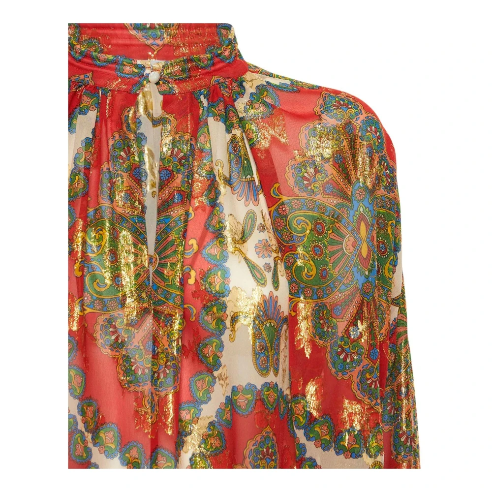 ETRO Zijden bedrukte V-hals shirt Metallic Multicolor Dames