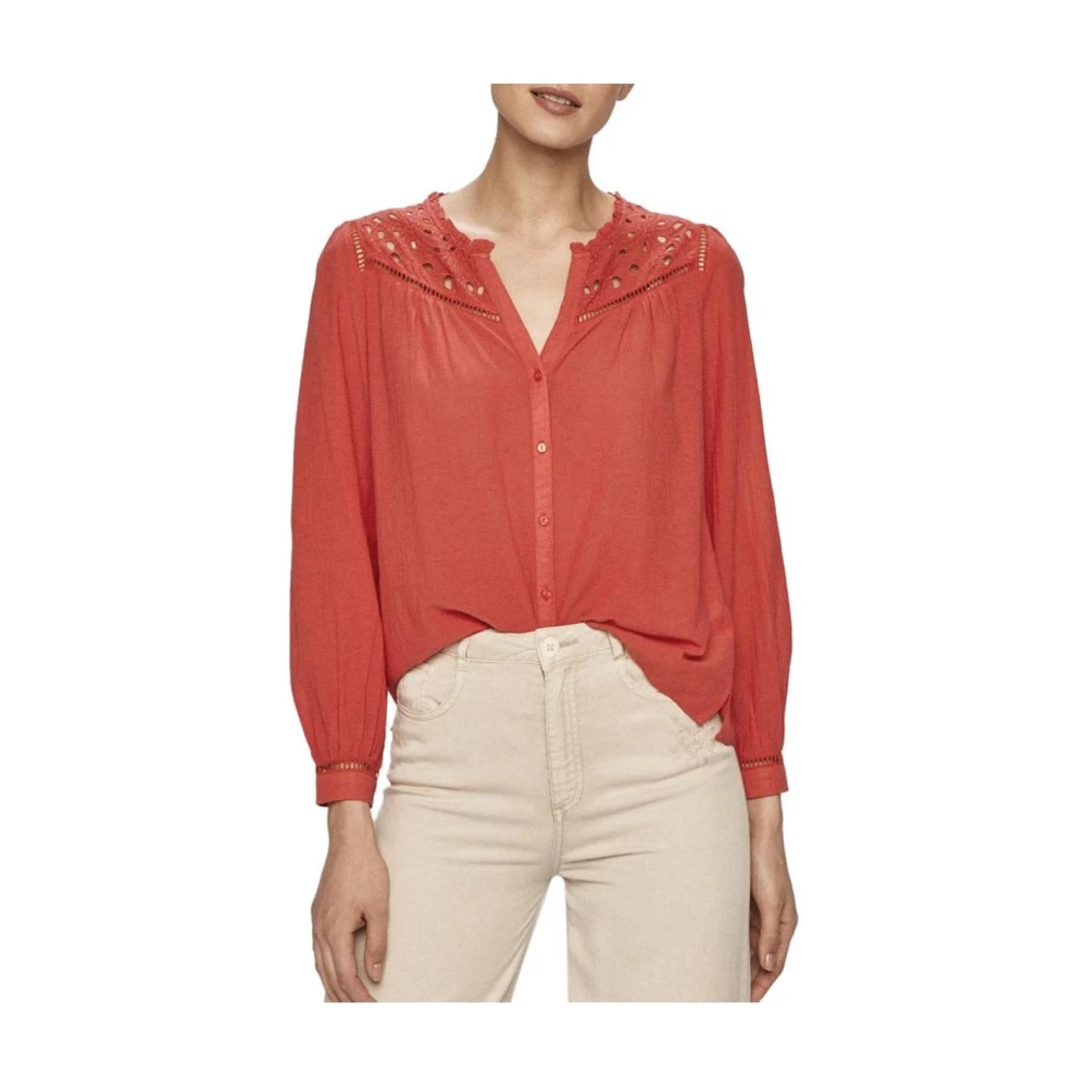 Pepe Jeans Women's Multicolor Blouses, S, Eyelet Detail Blouse Long Sleeve