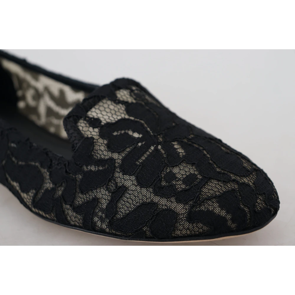 Dolce & Gabbana Zwarte bloemen kanten loafers platte schoenen Black Dames