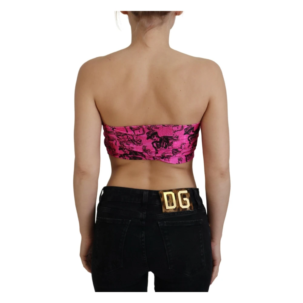 John Galliano Roze Krantenprint Crop Top Pink Dames