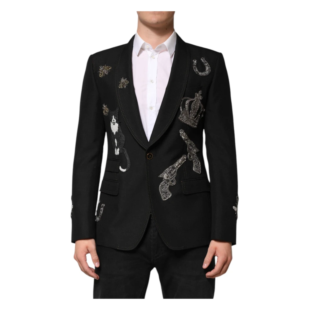 Dolce & Gabbana Men's Black Bee Crown Embellished Blazer