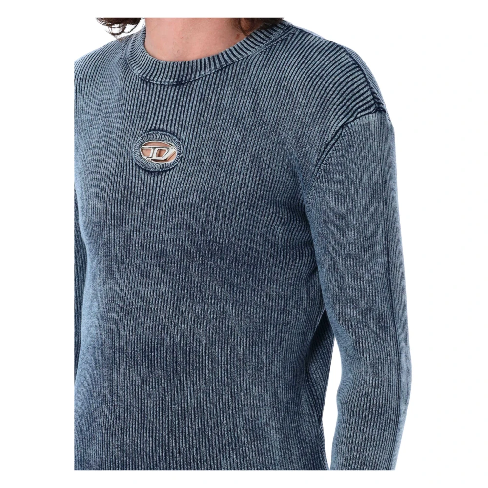 Diesel Blauw Crewneck T-shirt met Ovaal D-logo Blue Heren