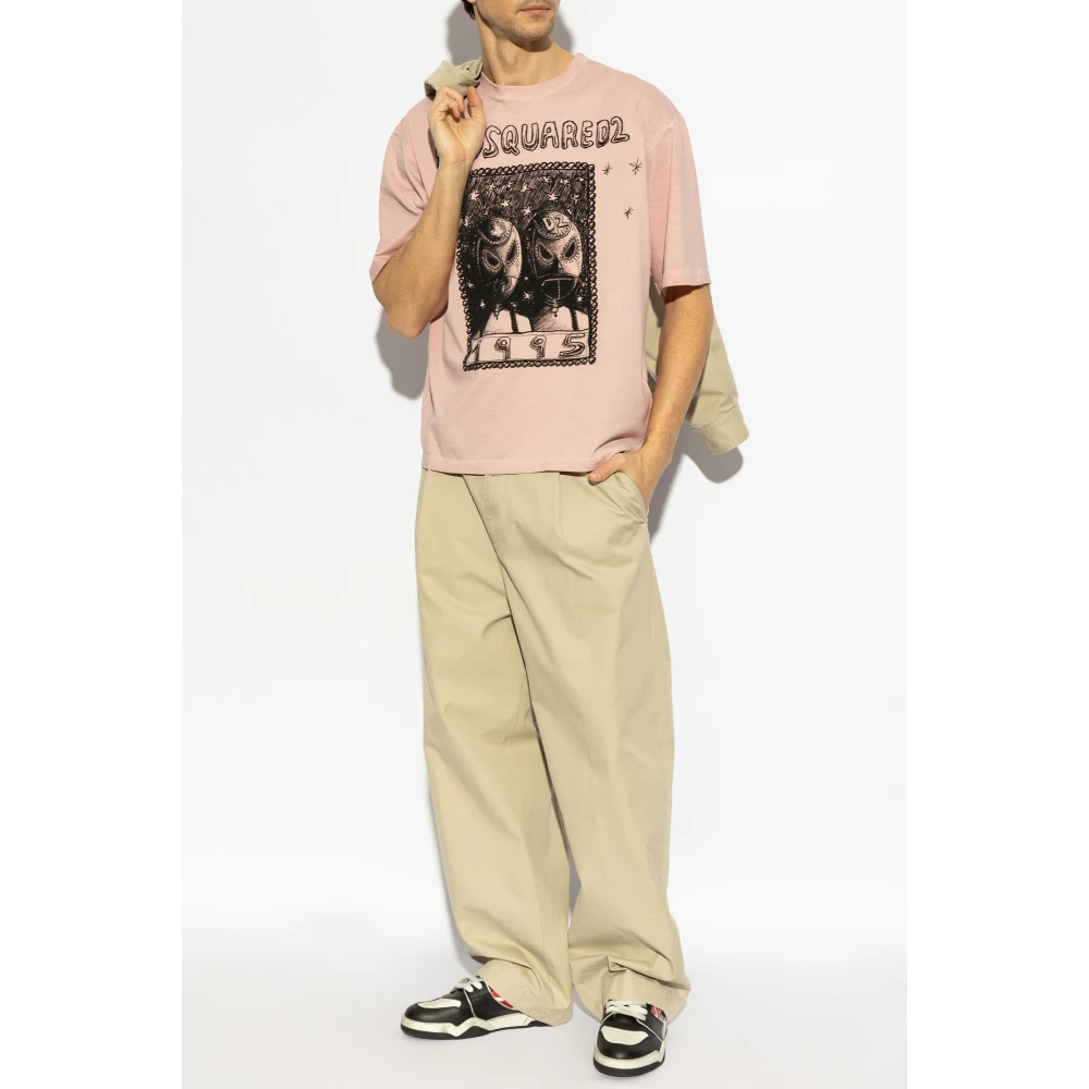 Dsquared2 T-shirt met geborduurd patroon Pink Heren