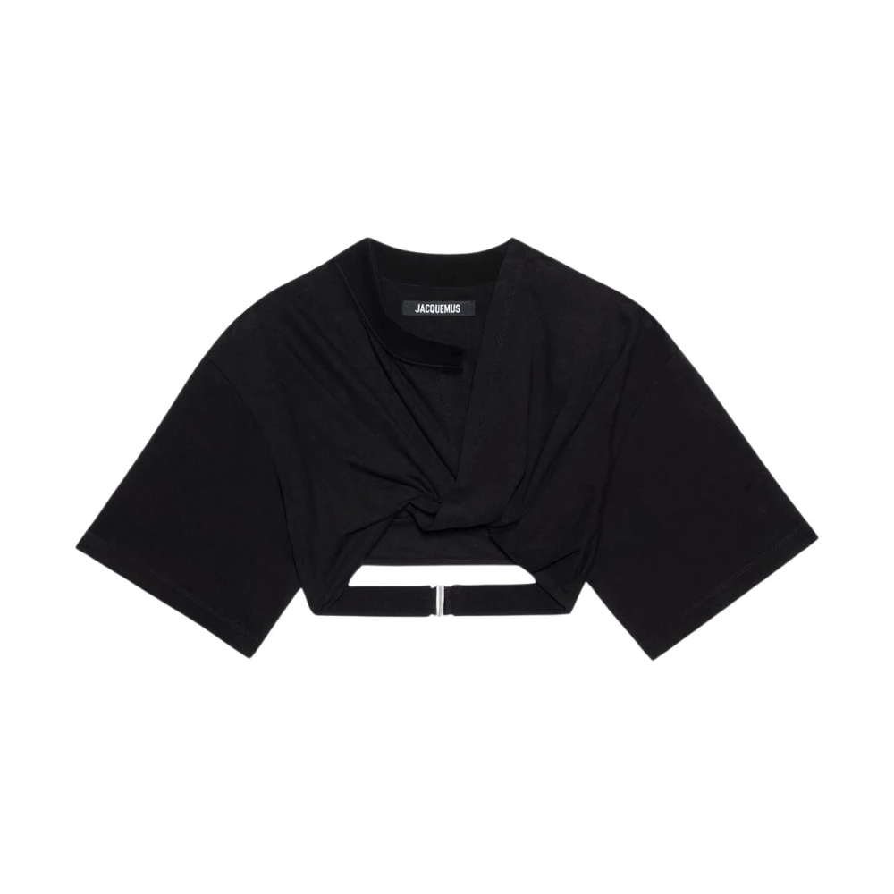 Jacquemus Asymmetrisch Zwart T-shirt met Geribbelde Halslijn Black Dames