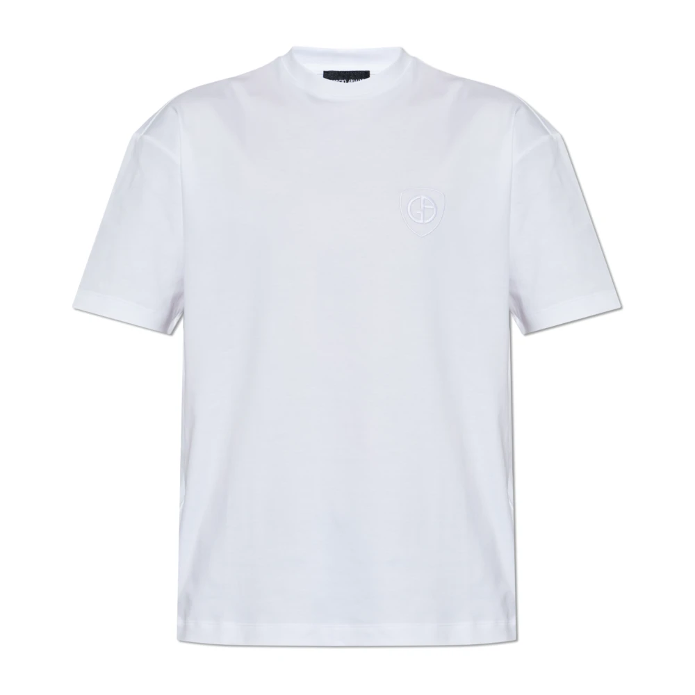 Giorgio Armani Herren Weiß Asv Interlock T-Shirt Mit Rundhalsausschnitt
