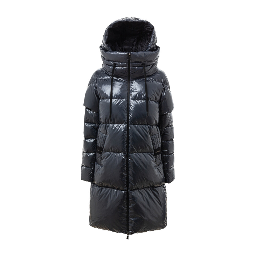 ダウンジャケット・コート HERNO Long Black Nylon Down Jacket (PI1283DIC 12017Z9300) A-SHAPE JACKET IN NYLON ULTRALIGHT, CASHMERE AND SILK in