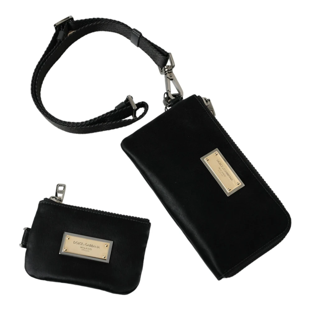 Dolce & Gabbana Elegante zwarte nylon-ledertas met zilveren details Black Dames