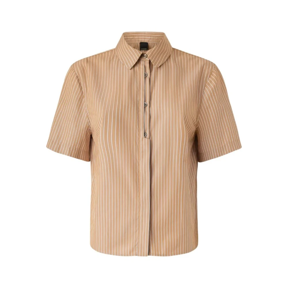 Pinko Women's Brown Striped Shirt With Box-Pleat Detail