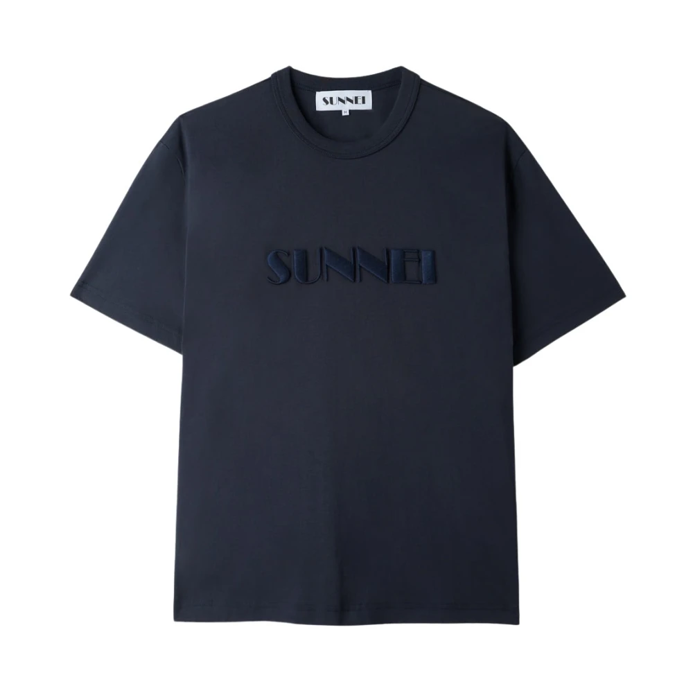 Sunnei Blauw T-shirt met geborduurd logo Blue Heren