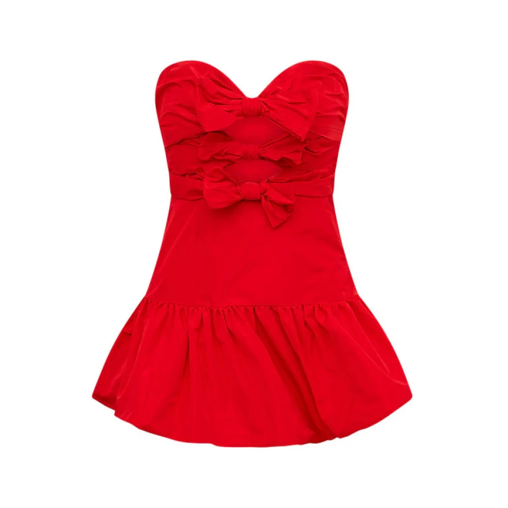 Loveshackfancy Woodlow Bow Mini Jurk Red Dames