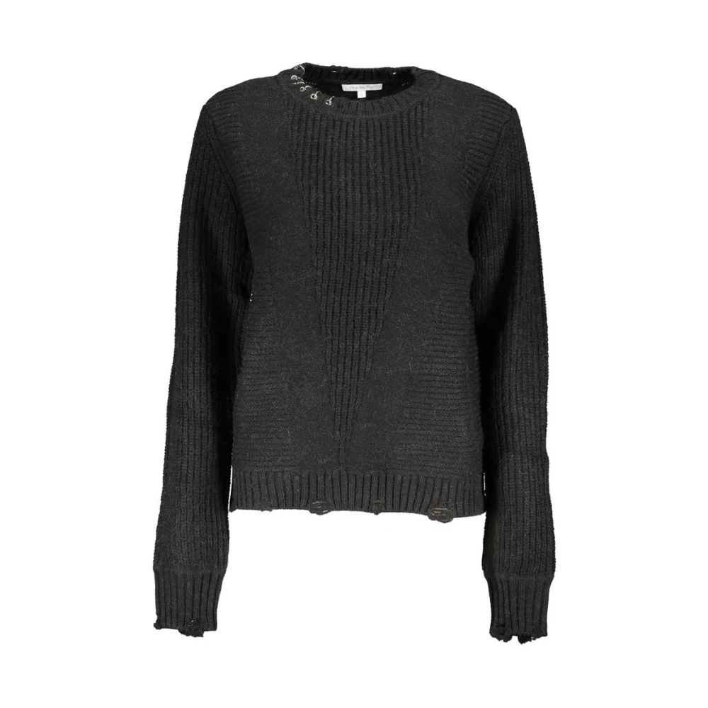 Patrizia Pepe Elegant Long-Sleeved Jumper With Round Neck And Logo - Female - Round-Neck Knitwear - Black - S - Knitwear