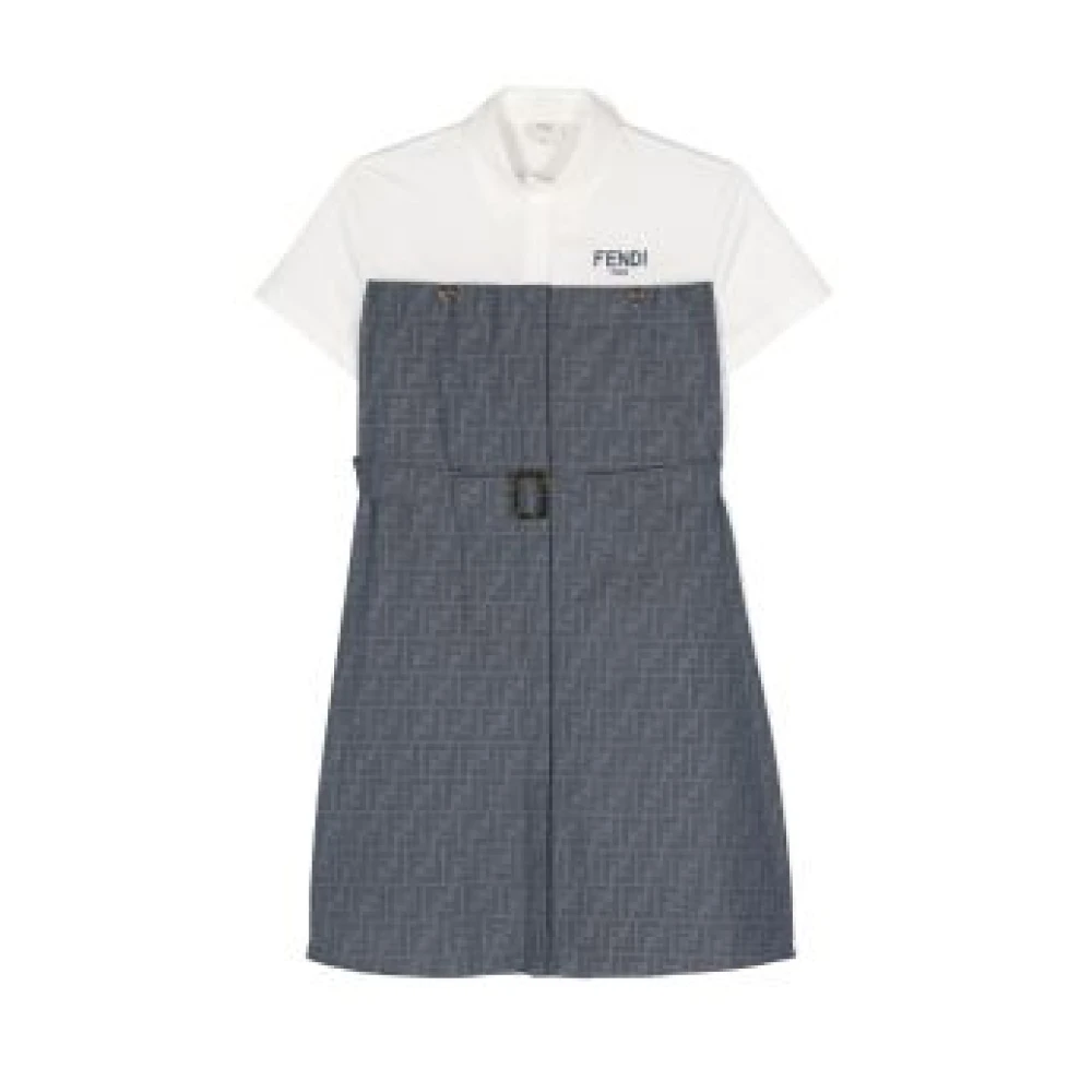 Fendi Girls Blue Dresses, 10 Y, Chambray Dress Dark Denim