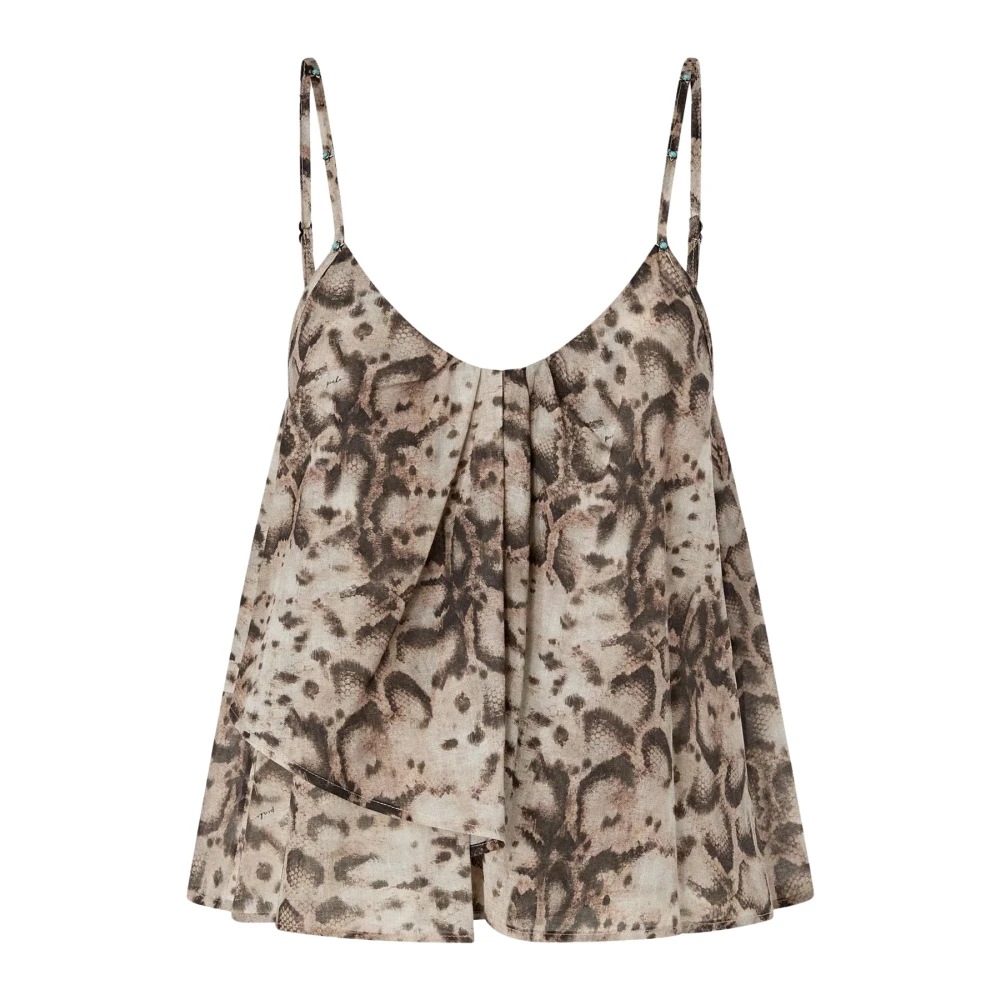 Pinko Women's Beige Sleeveless Tops, L, Udine Printed Cropped Top