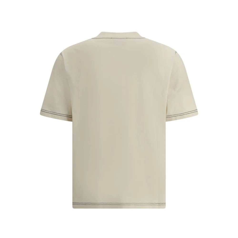 Ami Paris Geribbelde Crew Neck Katoenen T-shirt Beige Heren
