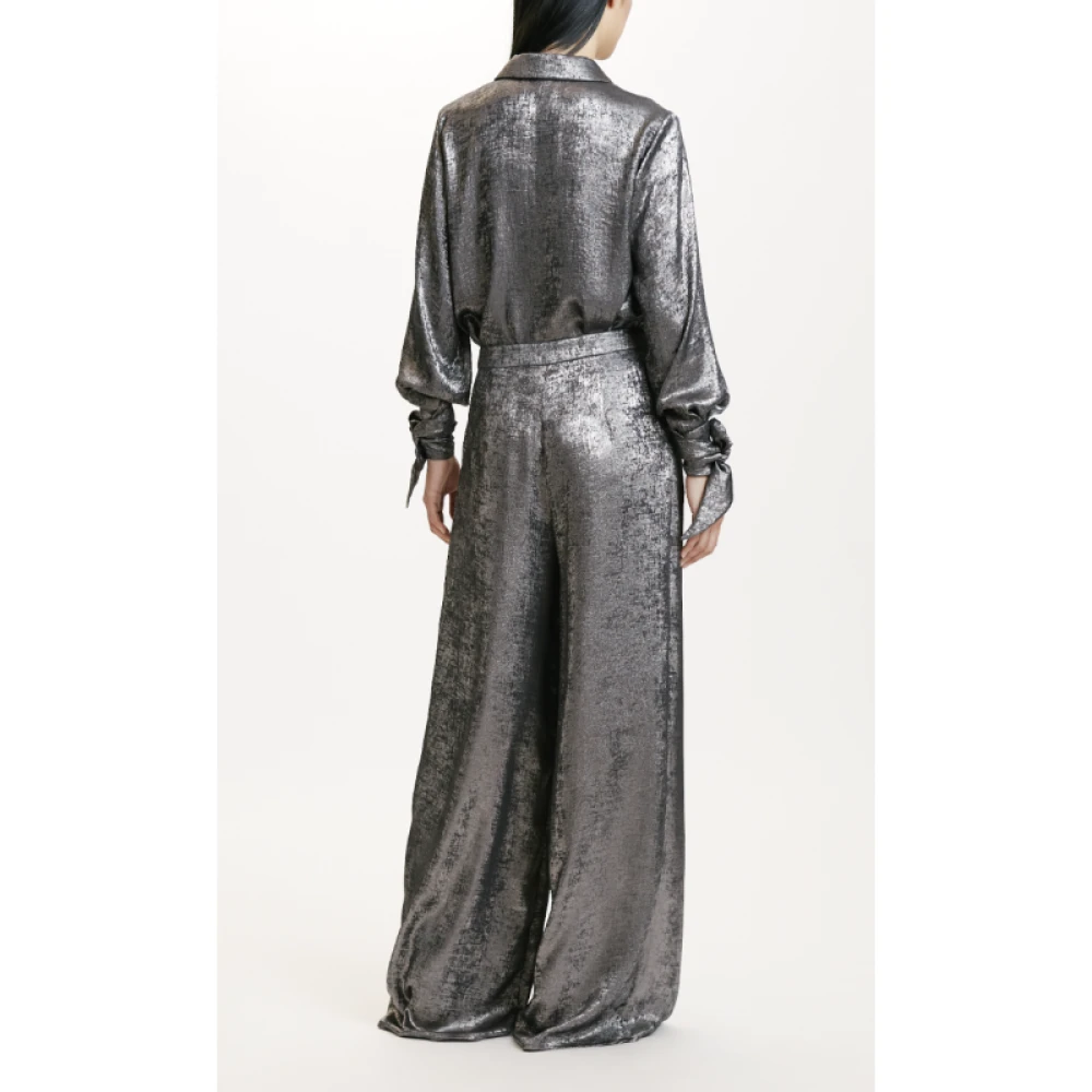 Momoni Zilveren Wijde Pijp Broek Gray Dames