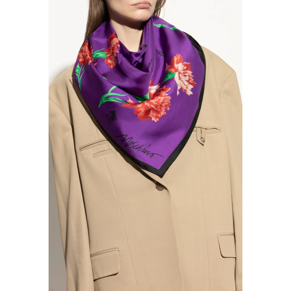 Moschino Zijden sjaal met bloemenpatroon Purple Unisex