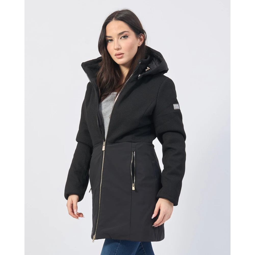 YES ZEE Zwarte Lange Gebreide Hoodiejas Black Dames