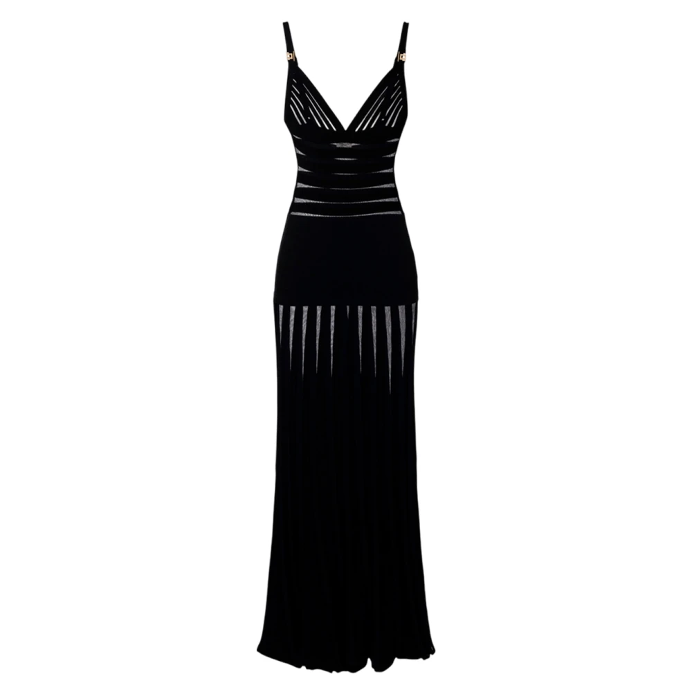 Elisabetta Franchi Rode loper jurk met spaghettibandjes Black Dames
