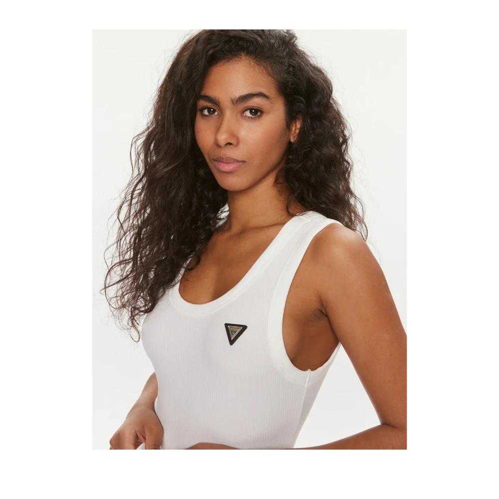 Guess Geribde Bodycon Jurk White Dames