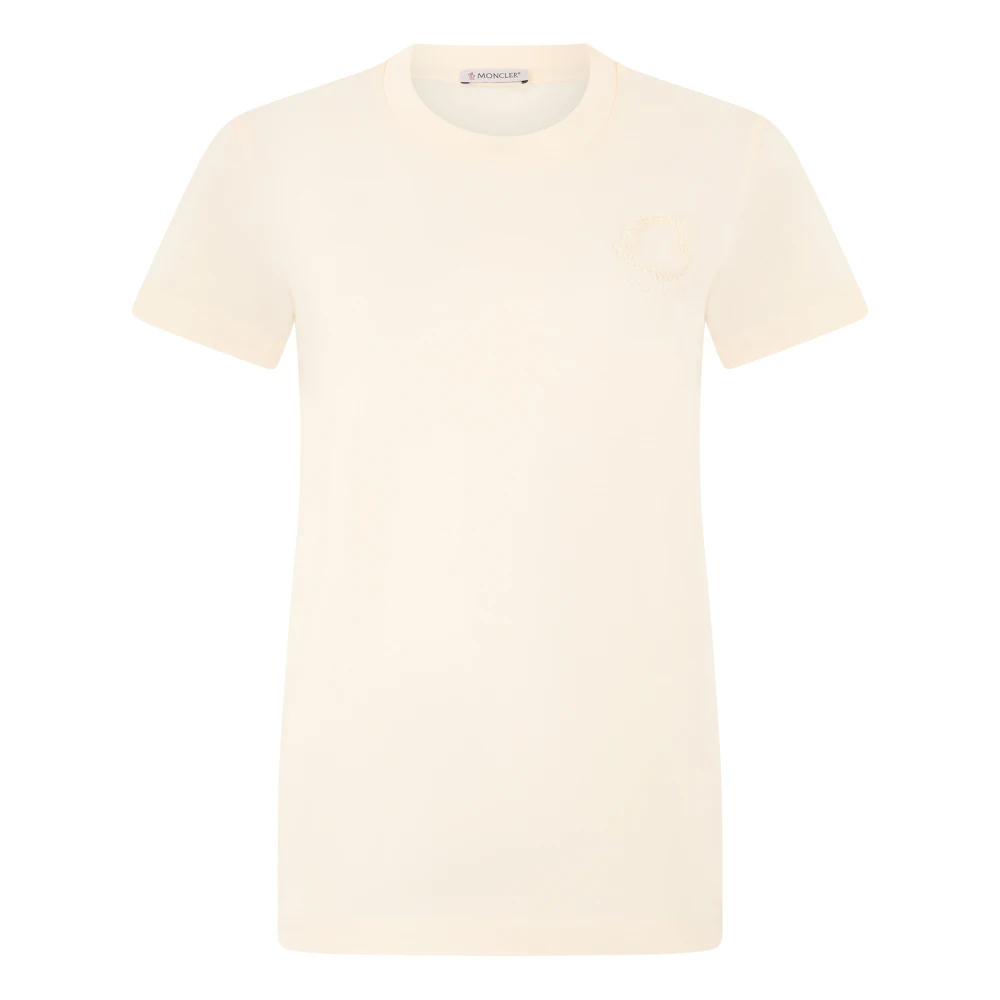 Moncler Beige T-Shirts, Female, L, Cotton T-Shirt With Embroidery