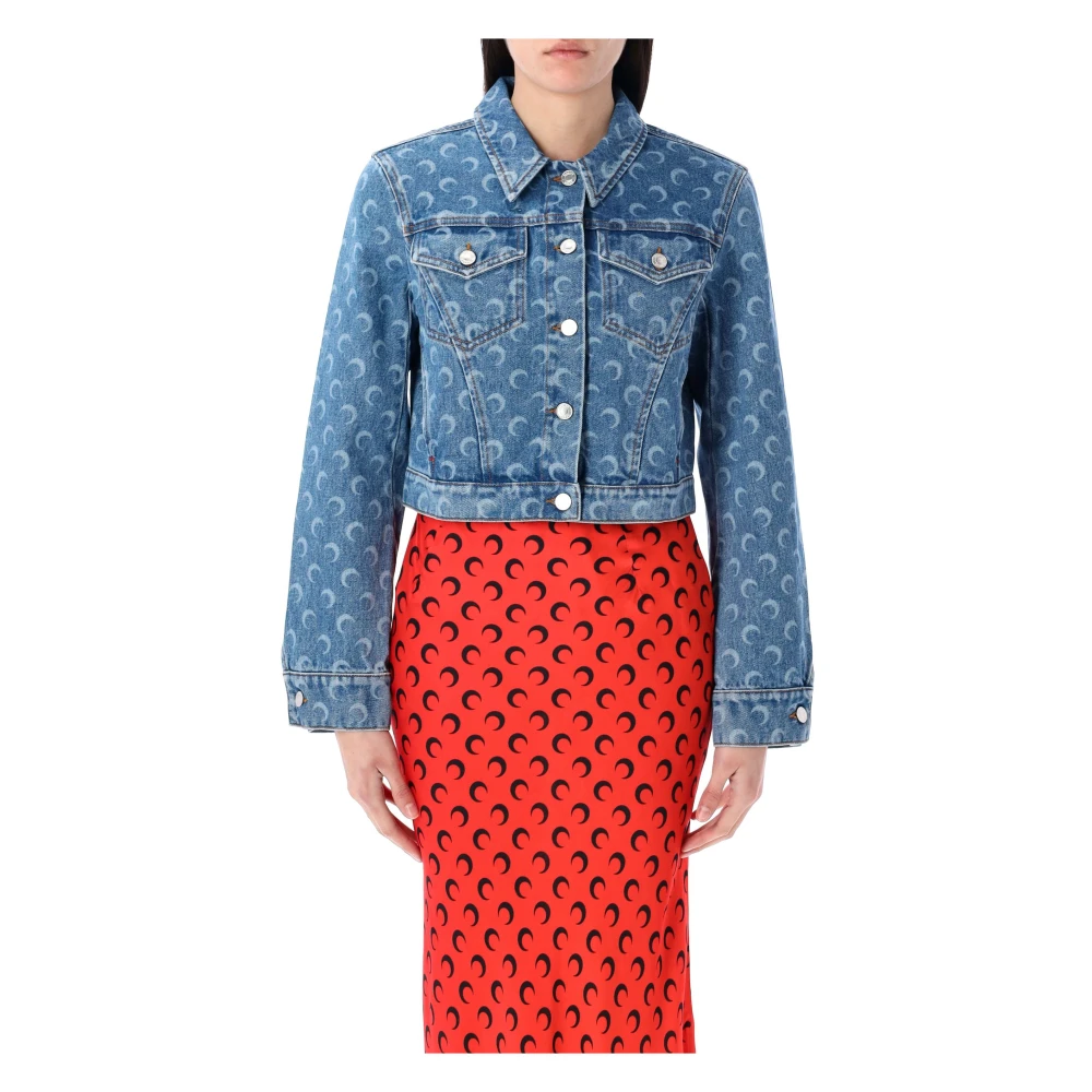 Marine Serre Maan Laser Denim Kort Jack Blue Dames