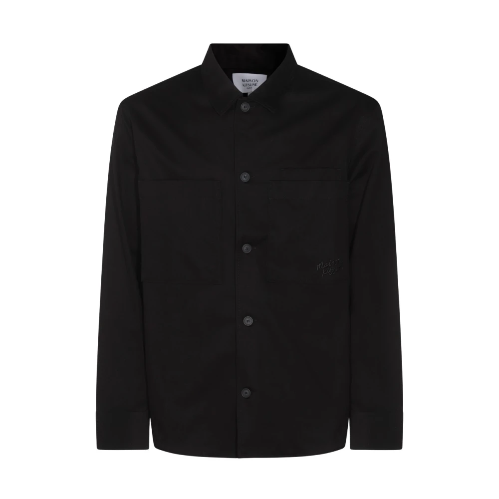 Maison Kitsuné Zwarte Casual Katoenen Jas Black Heren