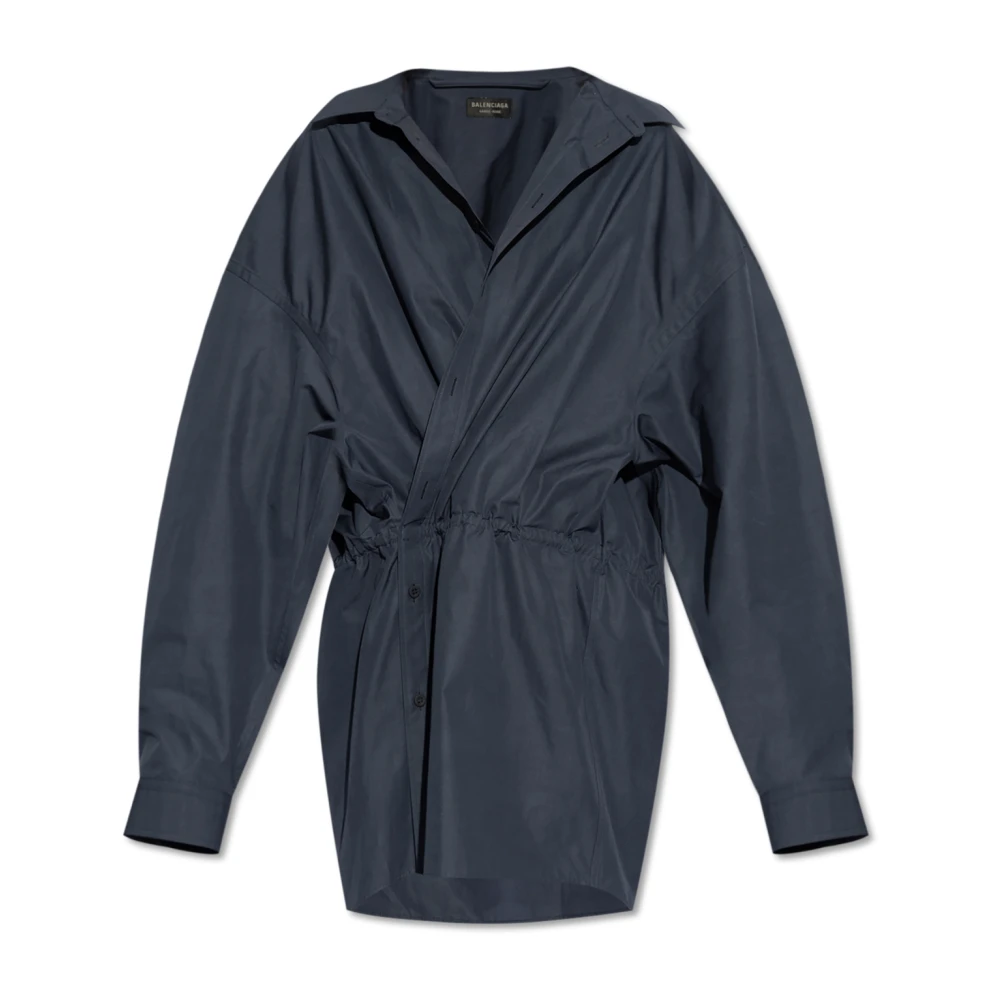 Balenciaga Katoenen Jurk met Draperie Blue Dames