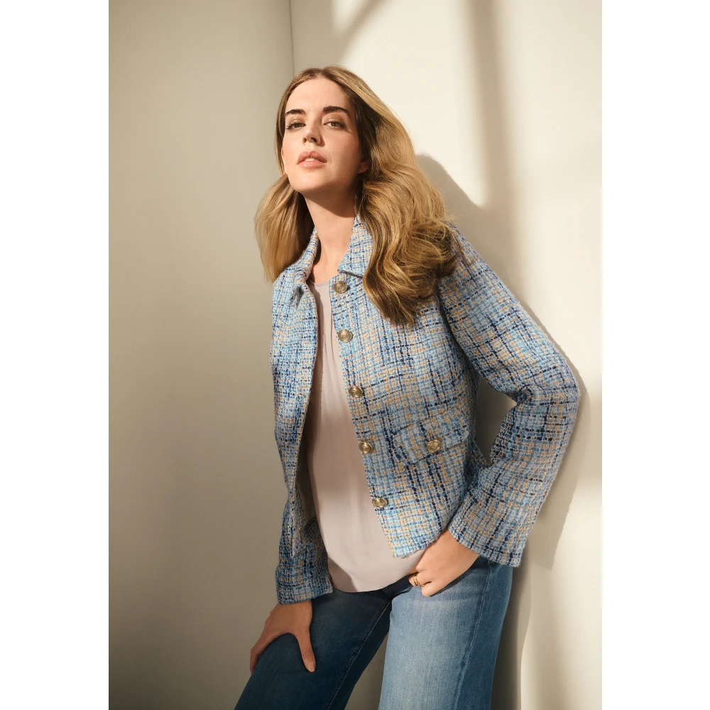 Betty Barclay Multicolor Overhemdkraag Blazer Jas Blue Dames