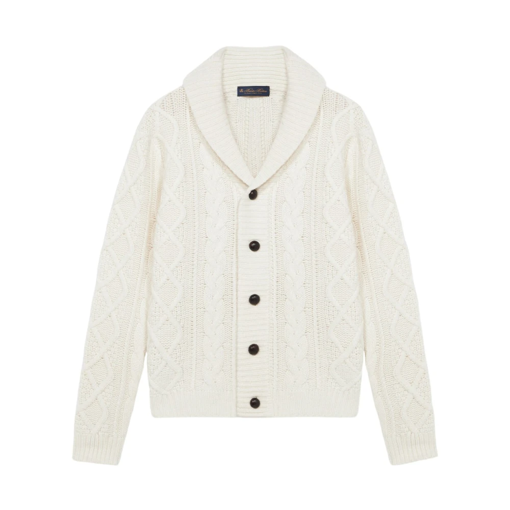 Brooks Brothers Off White Kabelgebreide wollen Cardigan White Dames