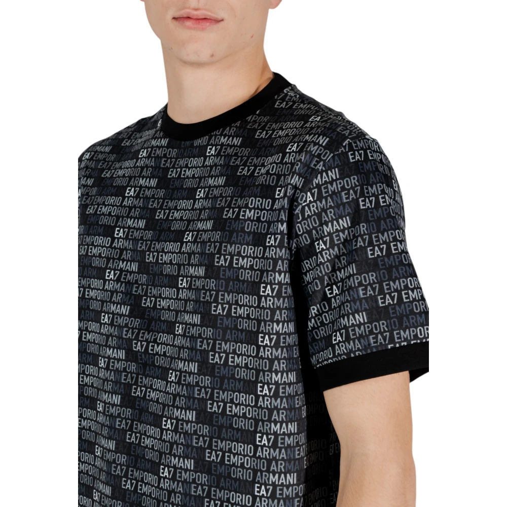 Emporio Armani EA7 Zwart Bedrukt Katoenen T-shirt Black Heren