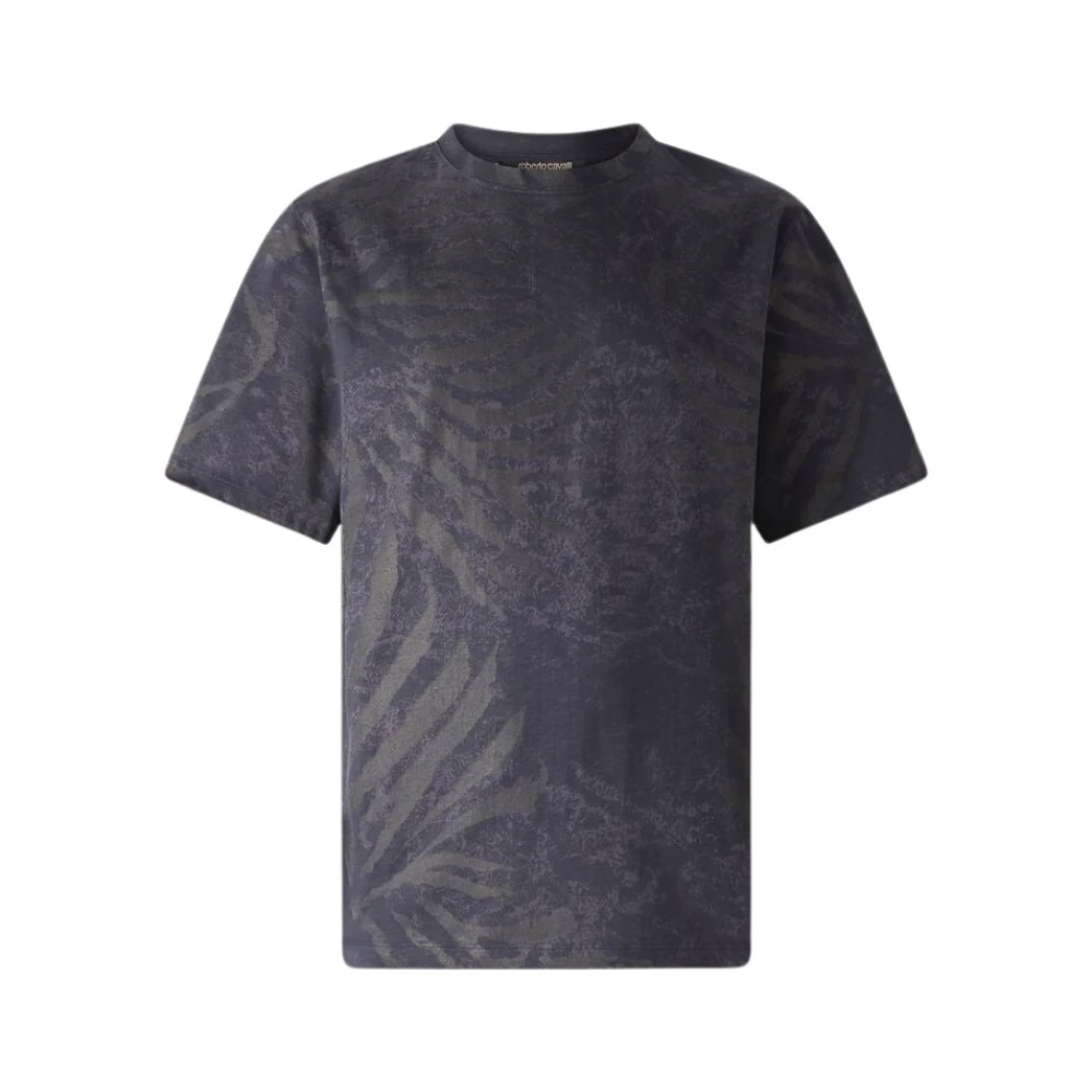 Roberto Cavalli , T-Shirts, Male, Black, S, Animal Print Crew Neck T-Shirt