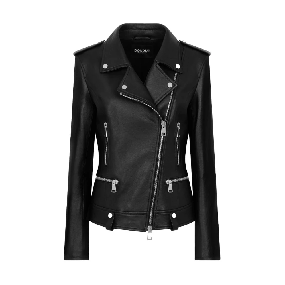 Dondup Asymmetrische ritsjas met gewatteerde zoom Black Dames