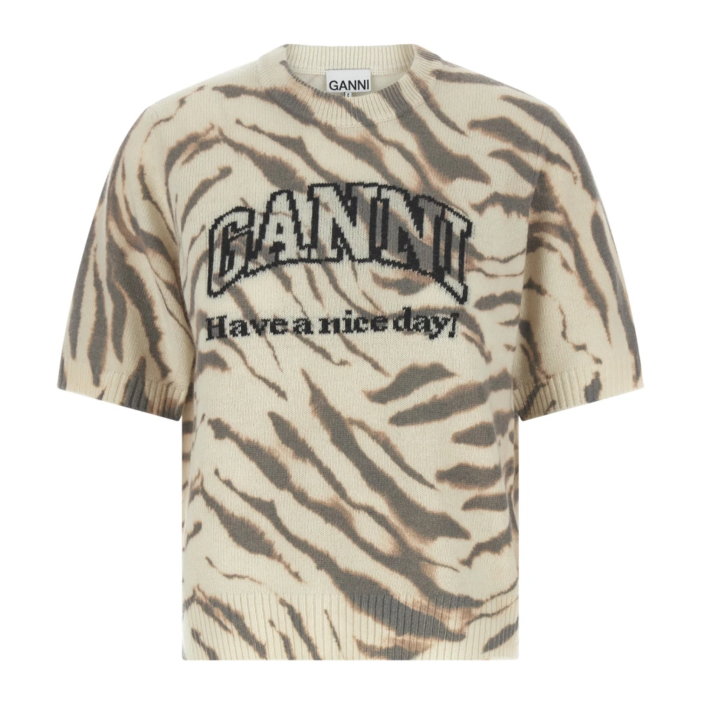 Ganni Multicolor T-Shirts, Female, Xs, Zebra Graphic Print Jumper